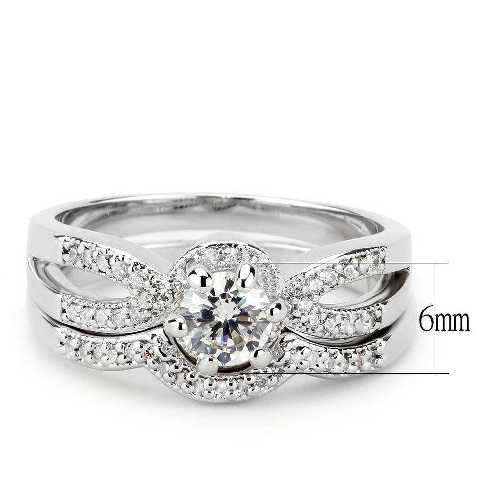 Alamode Rhodium Brass Ring with AAA Grade CZ in Clear - Alamode - Flyclothing LLC
