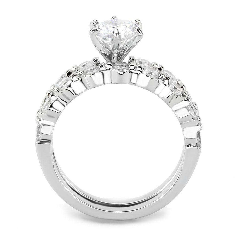 Alamode Rhodium Brass Ring with AAA Grade CZ in Clear - Alamode - Flyclothing LLC