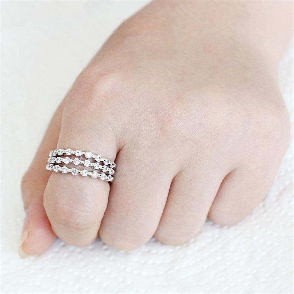 Alamode Rhodium Brass Ring with AAA Grade CZ in Clear - Alamode - Flyclothing LLC