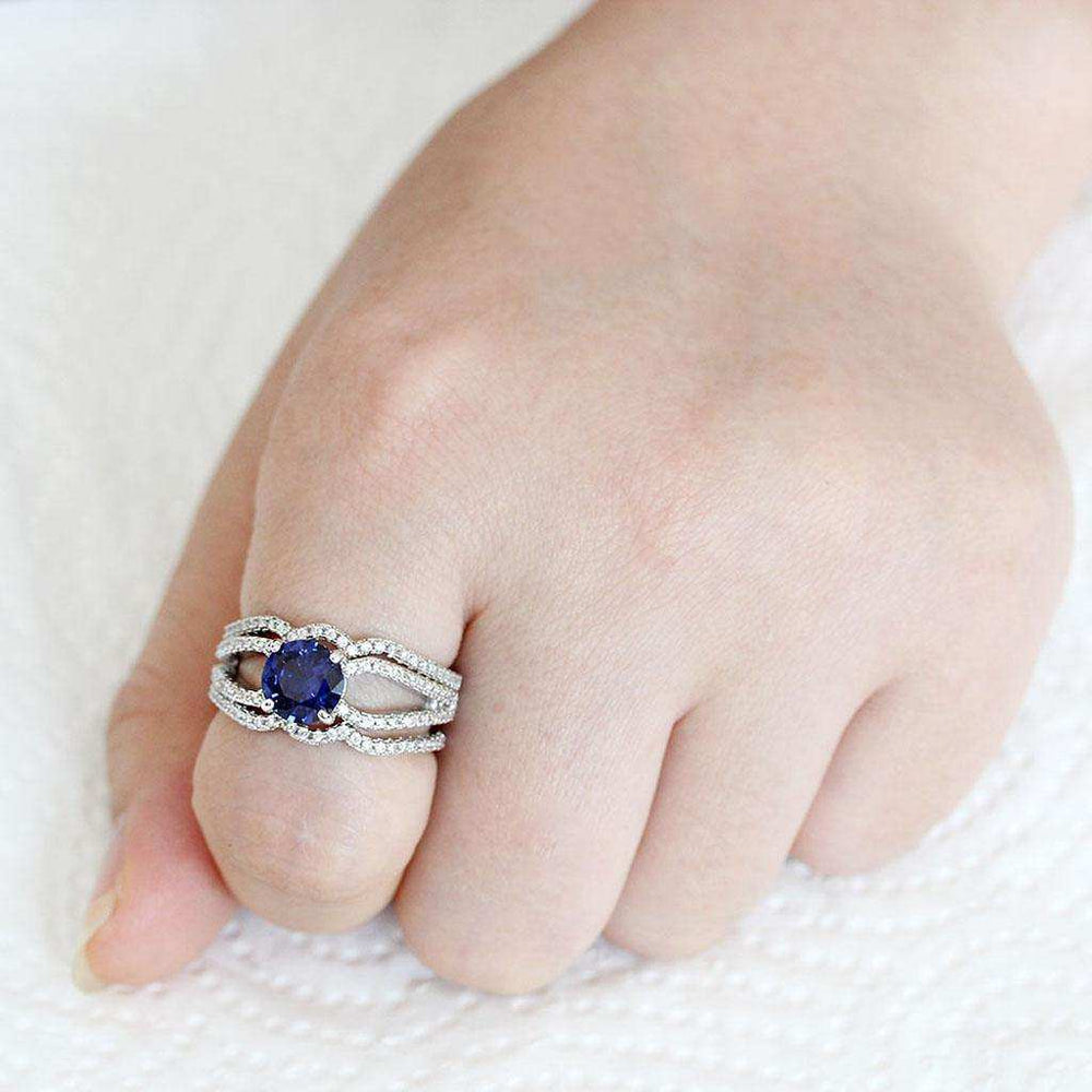 Alamode Rhodium Brass Ring with AAA Grade CZ in London Blue - Alamode - Flyclothing LLC