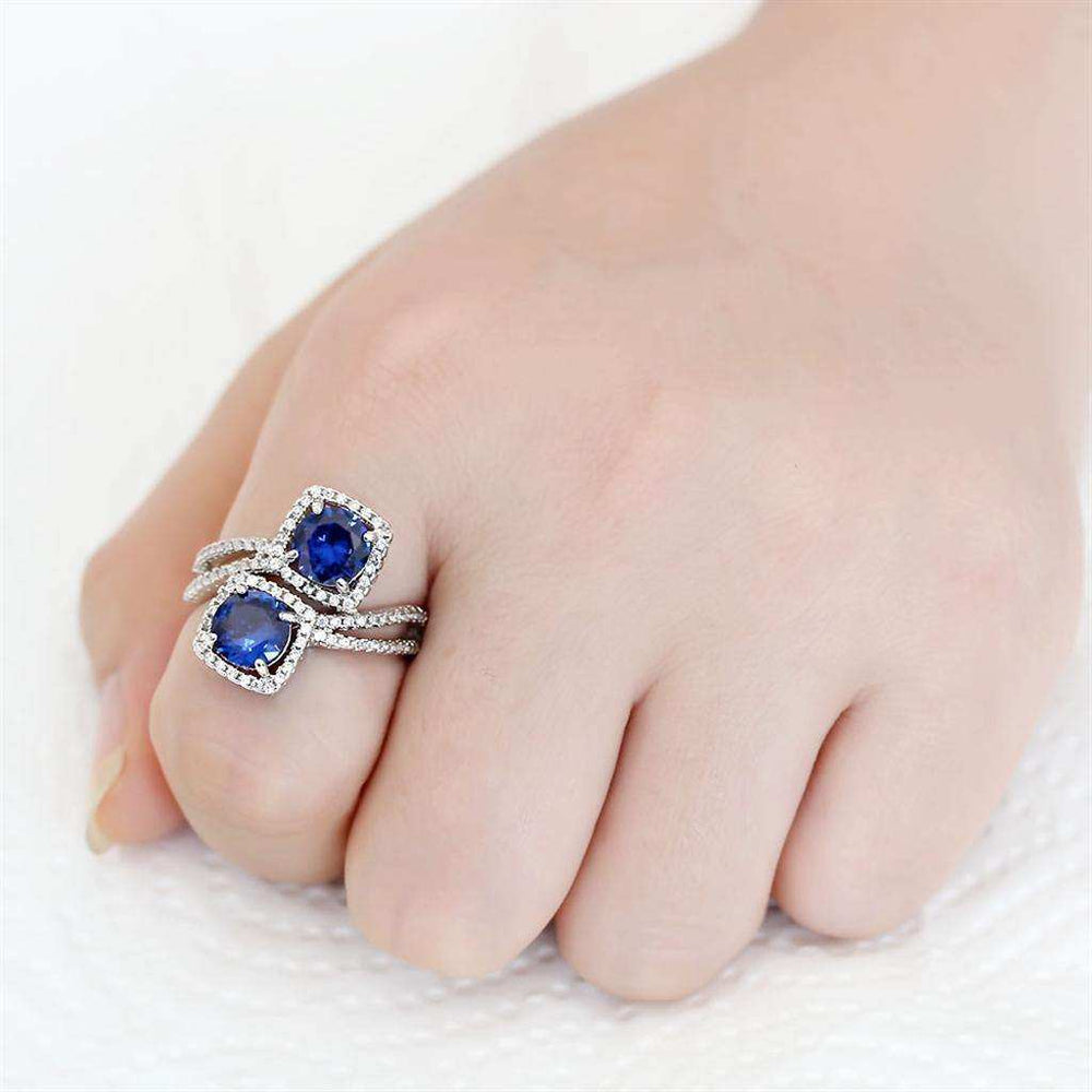 Alamode Rhodium Brass Ring with AAA Grade CZ in London Blue - Alamode - Flyclothing LLC