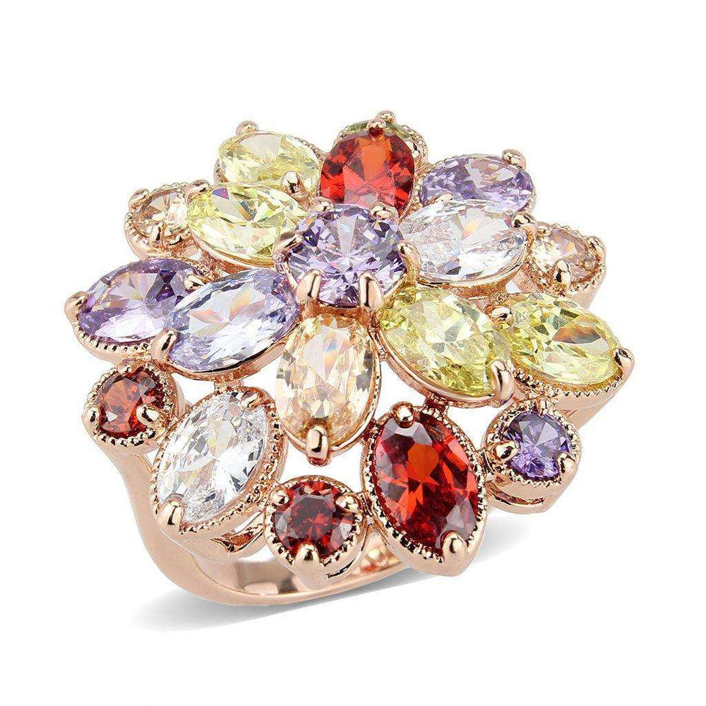 Alamode Rose Gold Brass Ring with AAA Grade CZ in MultiColor - Alamode - Flyclothing LLC