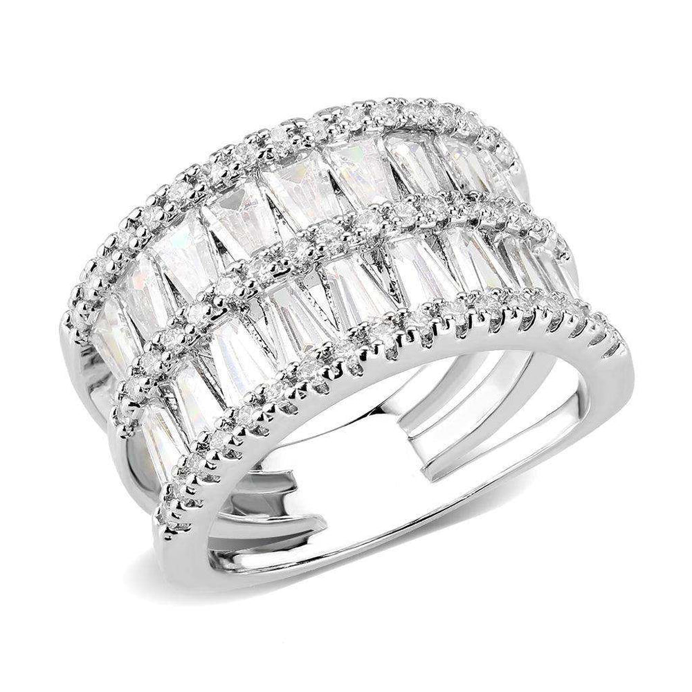 Alamode Rhodium Brass Ring with AAA Grade CZ in Clear - Alamode - Flyclothing LLC