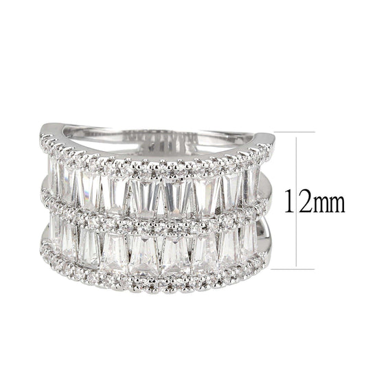 Alamode Rhodium Brass Ring with AAA Grade CZ in Clear - Alamode - Flyclothing LLC