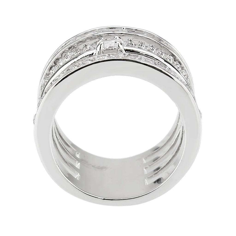 Alamode Rhodium Brass Ring with AAA Grade CZ in Clear - Alamode - Flyclothing LLC