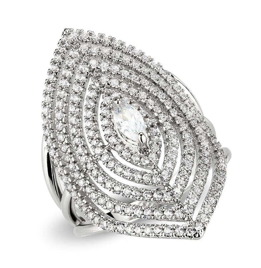 Alamode Rhodium Brass Ring with AAA Grade CZ in Clear - Alamode - Flyclothing LLC
