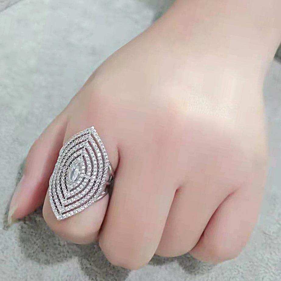 Alamode Rhodium Brass Ring with AAA Grade CZ in Clear - Alamode - Flyclothing LLC