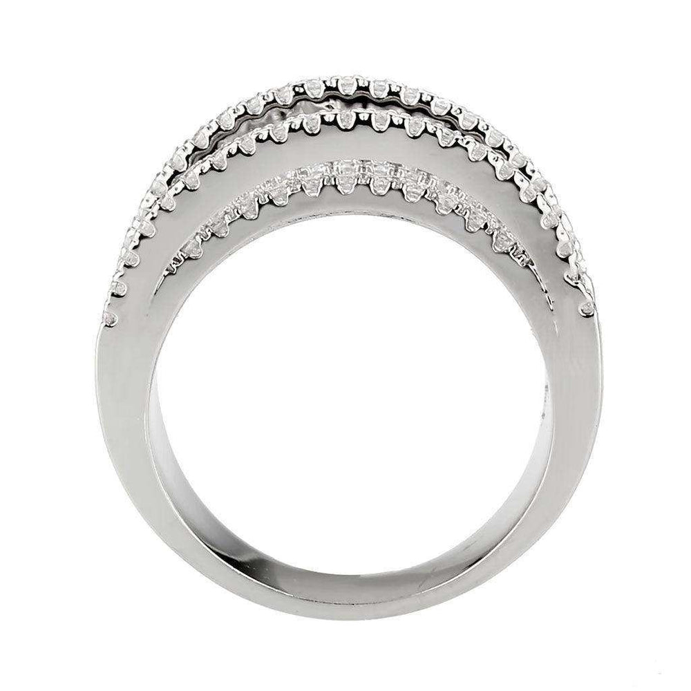 Alamode Rhodium Brass Ring with AAA Grade CZ in Clear - Alamode - Flyclothing LLC