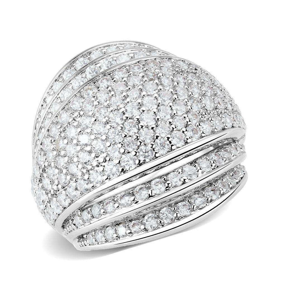 Alamode Rhodium Brass Ring with AAA Grade CZ in Clear - Alamode - Flyclothing LLC