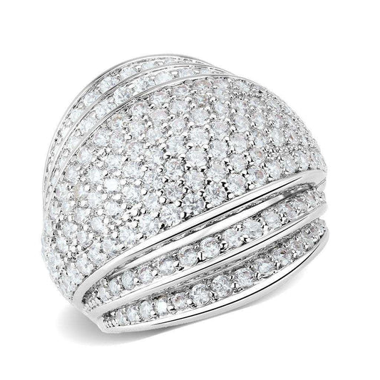 Alamode Rhodium Brass Ring with AAA Grade CZ in Clear - Alamode - Flyclothing LLC