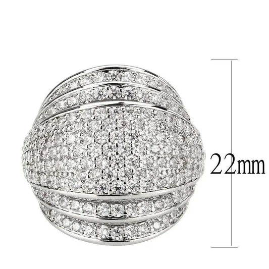 Alamode Rhodium Brass Ring with AAA Grade CZ in Clear - Alamode - Flyclothing LLC