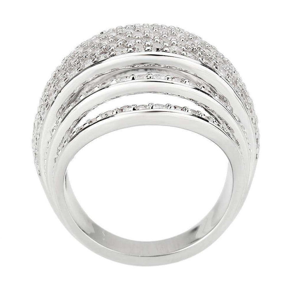Alamode Rhodium Brass Ring with AAA Grade CZ in Clear - Alamode - Flyclothing LLC