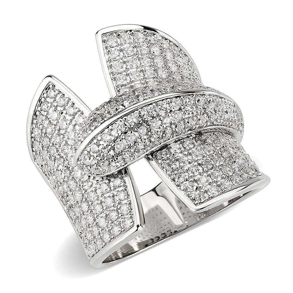Alamode Rhodium Brass Ring with AAA Grade CZ in Clear - Alamode - Flyclothing LLC