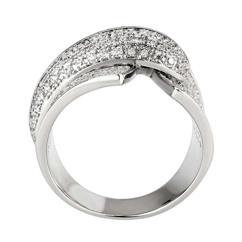 Alamode Rhodium Brass Ring with AAA Grade CZ in Clear - Alamode - Flyclothing LLC