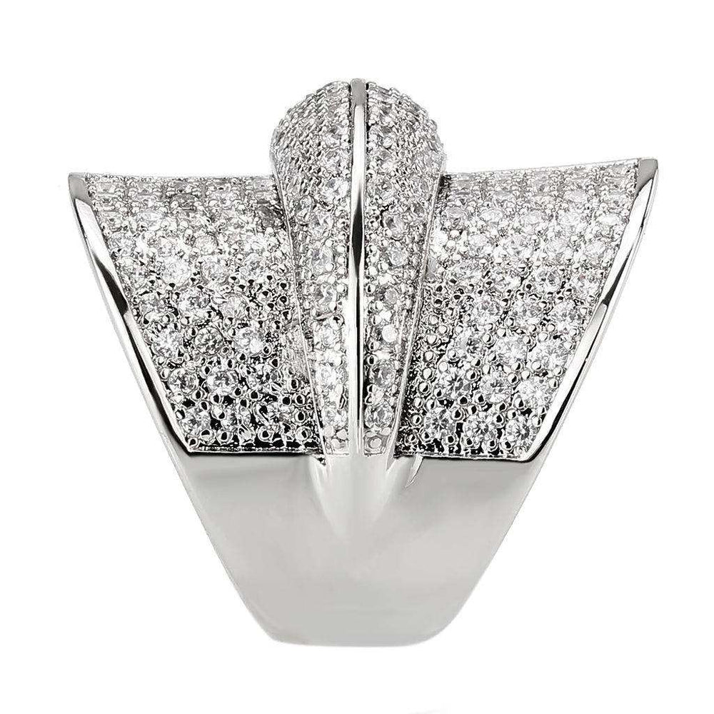 Alamode Rhodium Brass Ring with AAA Grade CZ in Clear - Alamode - Flyclothing LLC
