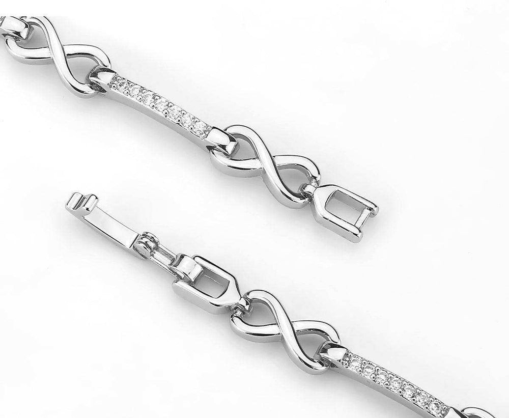 Alamode Rhodium Brass Bracelet with AAA Grade CZ in Clear - Alamode - Flyclothing LLC