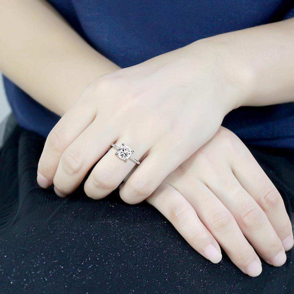 Alamode Rhodium Brass Ring with AAA Grade CZ in Clear - Alamode - Flyclothing LLC