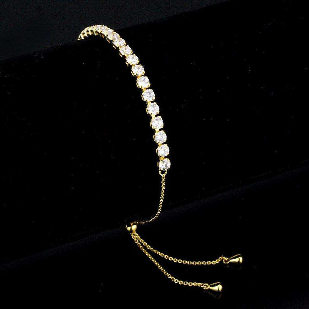 Alamode Gold Brass Bracelet with AAA Grade CZ in Clear - Alamode - Flyclothing LLC