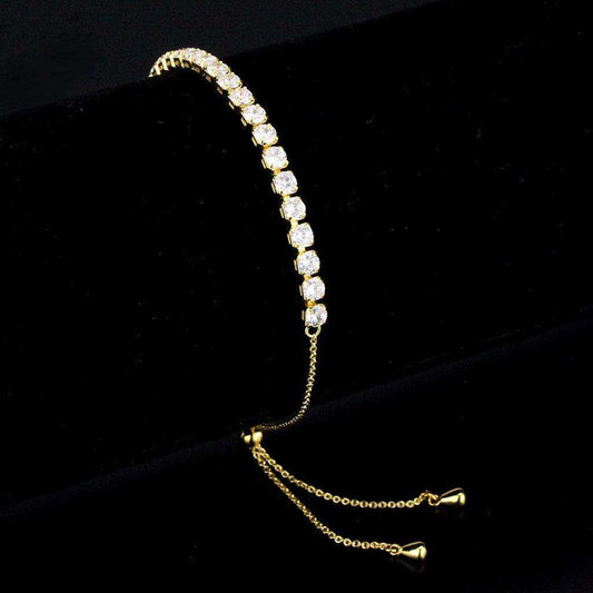 Alamode Gold Brass Bracelet with AAA Grade CZ in Clear - Alamode - Flyclothing LLC