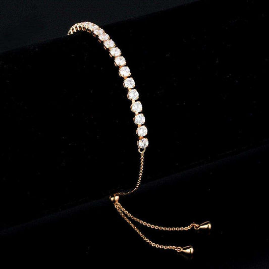 Alamode Rose Gold Brass Bracelet with AAA Grade CZ in Clear - Alamode - Flyclothing LLC