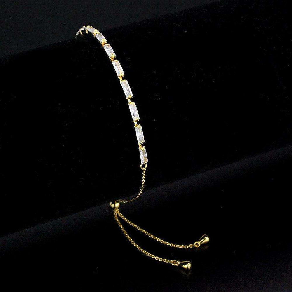 Alamode Gold Brass Bracelet with AAA Grade CZ in Clear - Alamode - Flyclothing LLC