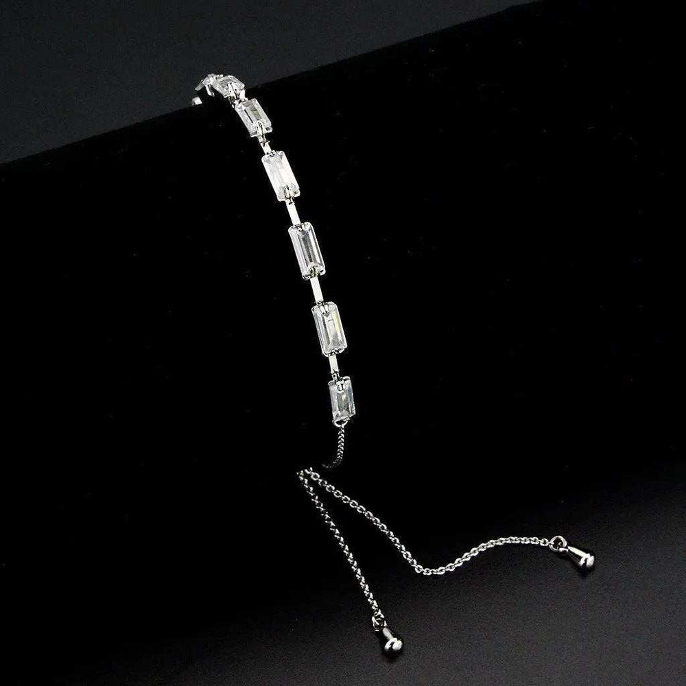 Alamode Rhodium Brass Bracelet with AAA Grade CZ in Clear - Alamode - Flyclothing LLC