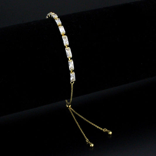 Alamode Gold Brass Bracelet with AAA Grade CZ in Clear - Alamode - Flyclothing LLC
