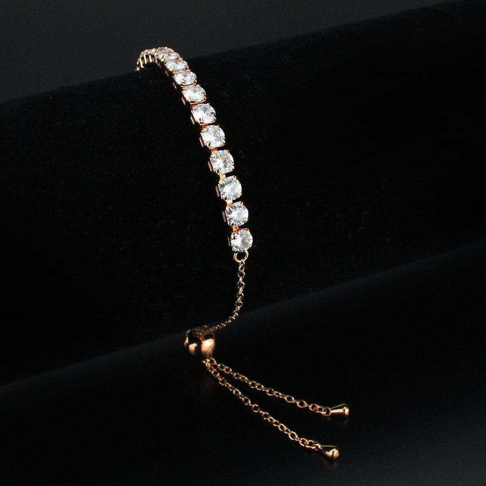 Alamode Rose Gold Brass Bracelet with AAA Grade CZ in Clear - Alamode - Flyclothing LLC