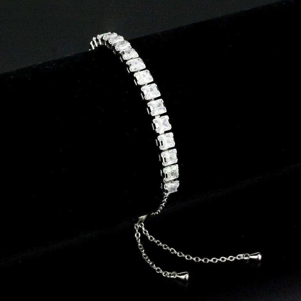 Alamode Rhodium Brass Bracelet with AAA Grade CZ in Clear - Alamode - Flyclothing LLC