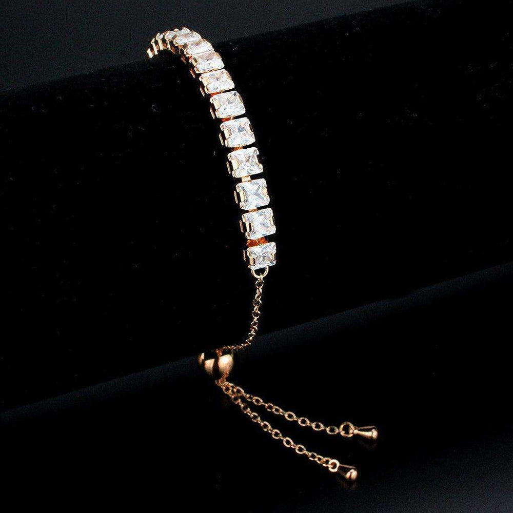 Alamode Rose Gold Brass Bracelet with AAA Grade CZ in Clear - Alamode - Flyclothing LLC
