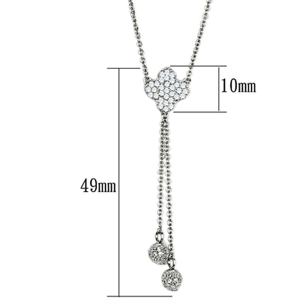 Alamode Rhodium Brass Necklace with AAA Grade CZ in Clear - Alamode - Flyclothing LLC