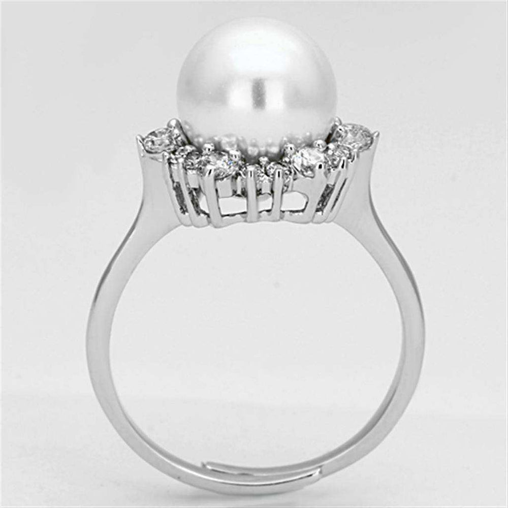 Alamode Rhodium Brass Ring with Synthetic Pearl in White - Alamode - Flyclothing LLC