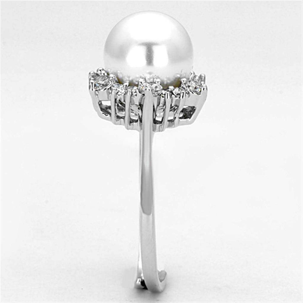 Alamode Rhodium Brass Ring with Synthetic Pearl in White - Alamode - Flyclothing LLC