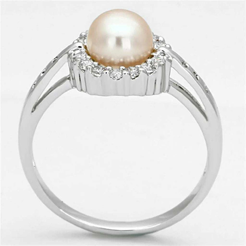Alamode Rhodium Brass Ring with Synthetic Pearl in White - Alamode - Flyclothing LLC