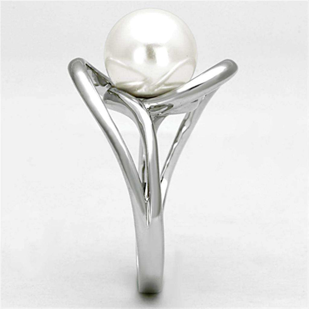 Alamode Rhodium Brass Ring with Synthetic Pearl in White - Alamode - Flyclothing LLC