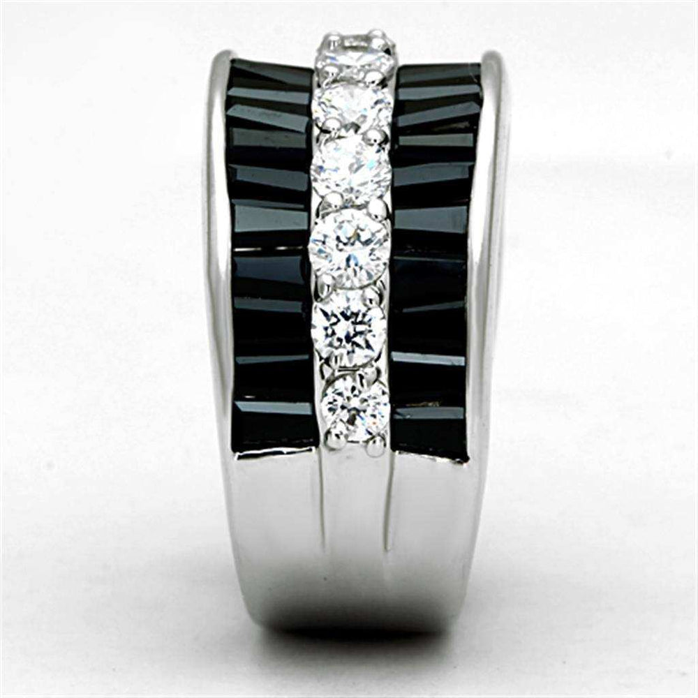 Alamode Rhodium Brass Ring with AAA Grade CZ in Black Diamond - Alamode - Flyclothing LLC