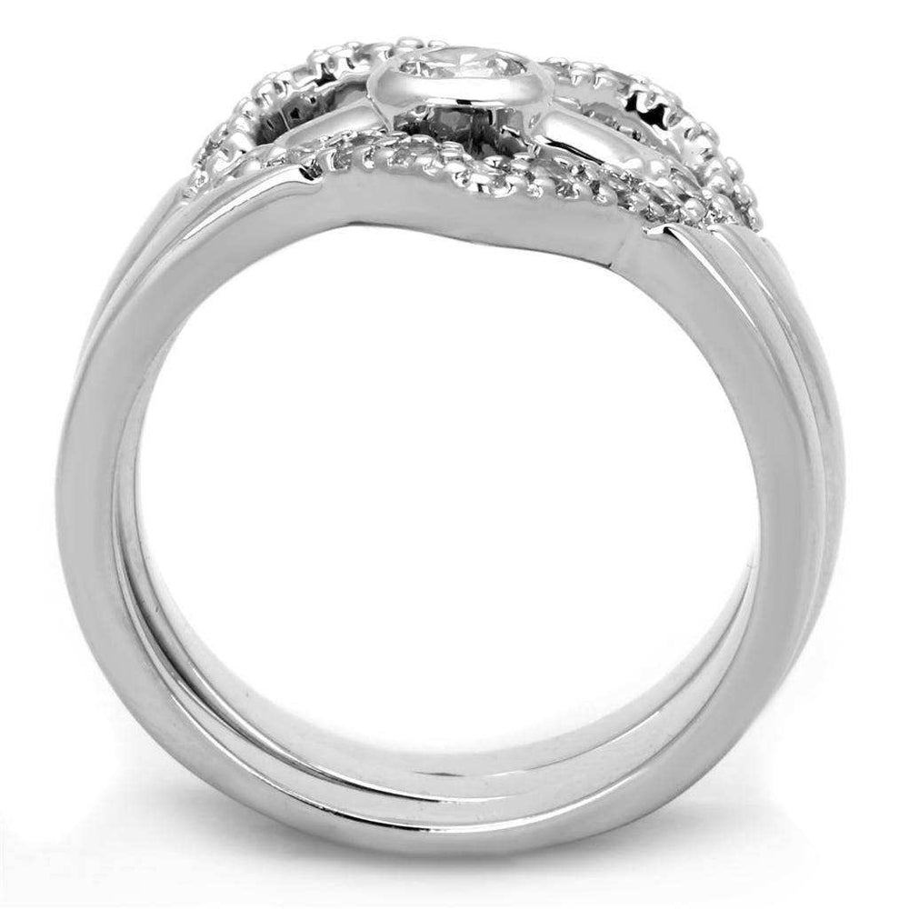 Alamode Rhodium Brass Ring with AAA Grade CZ in Clear - Alamode - Flyclothing LLC