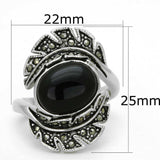 Alamode Rhodium Brass Ring with Synthetic Onyx in Jet - Alamode - Flyclothing LLC