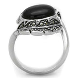 Alamode Rhodium Brass Ring with Synthetic Onyx in Jet - Alamode - Flyclothing LLC