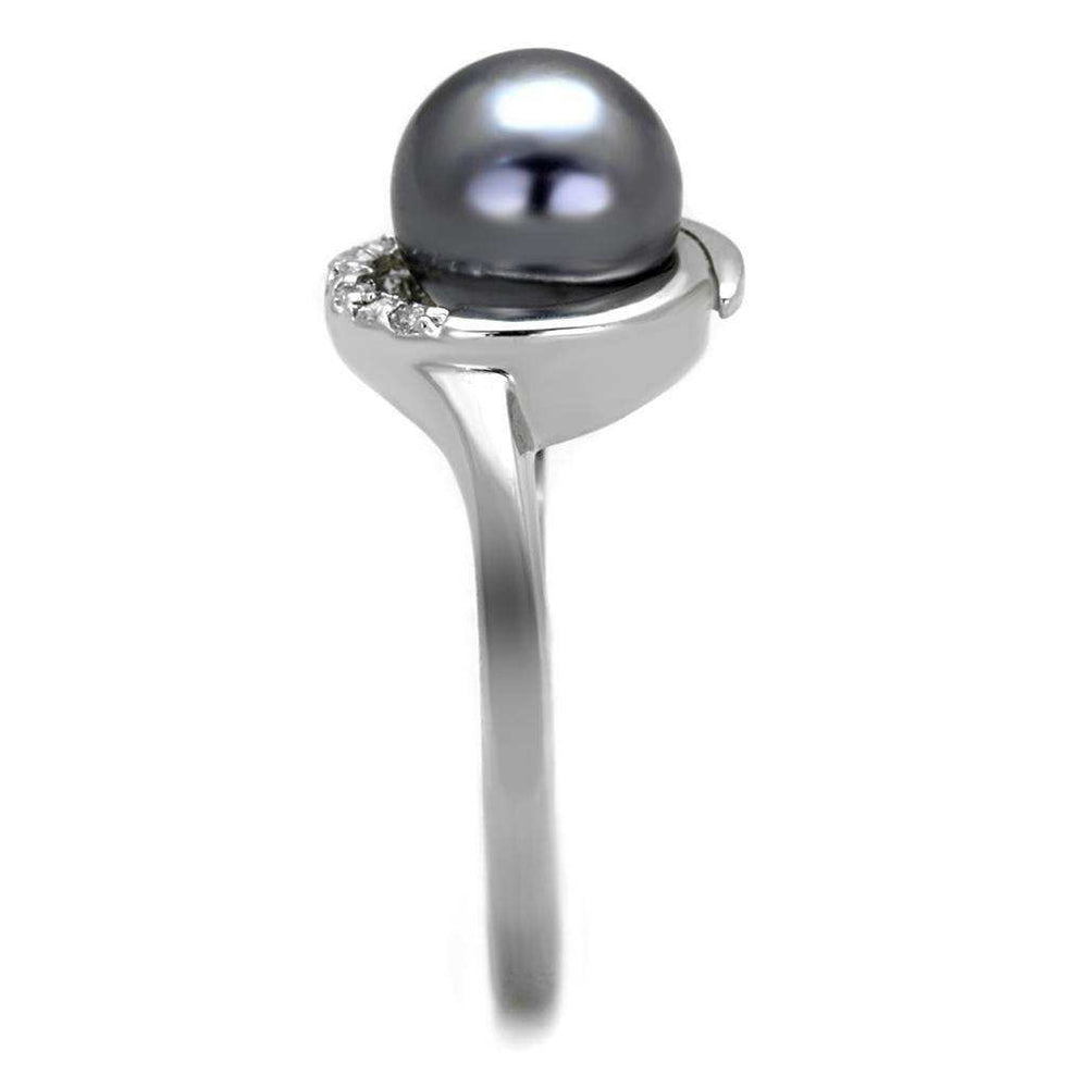 Alamode Rhodium Brass Ring with Synthetic Pearl in Gray - Alamode - Flyclothing LLC