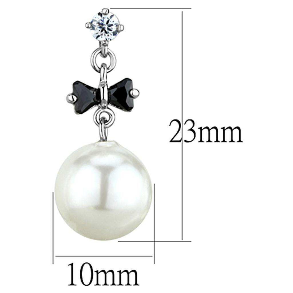 Alamode Rhodium Brass Earrings with Synthetic Pearl in White - Alamode - Flyclothing LLC