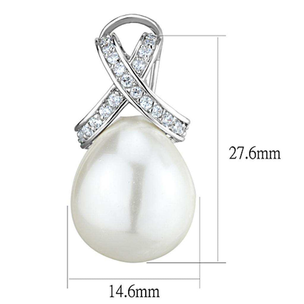 Alamode Rhodium Brass Earrings with Synthetic Pearl in White - Alamode - Flyclothing LLC