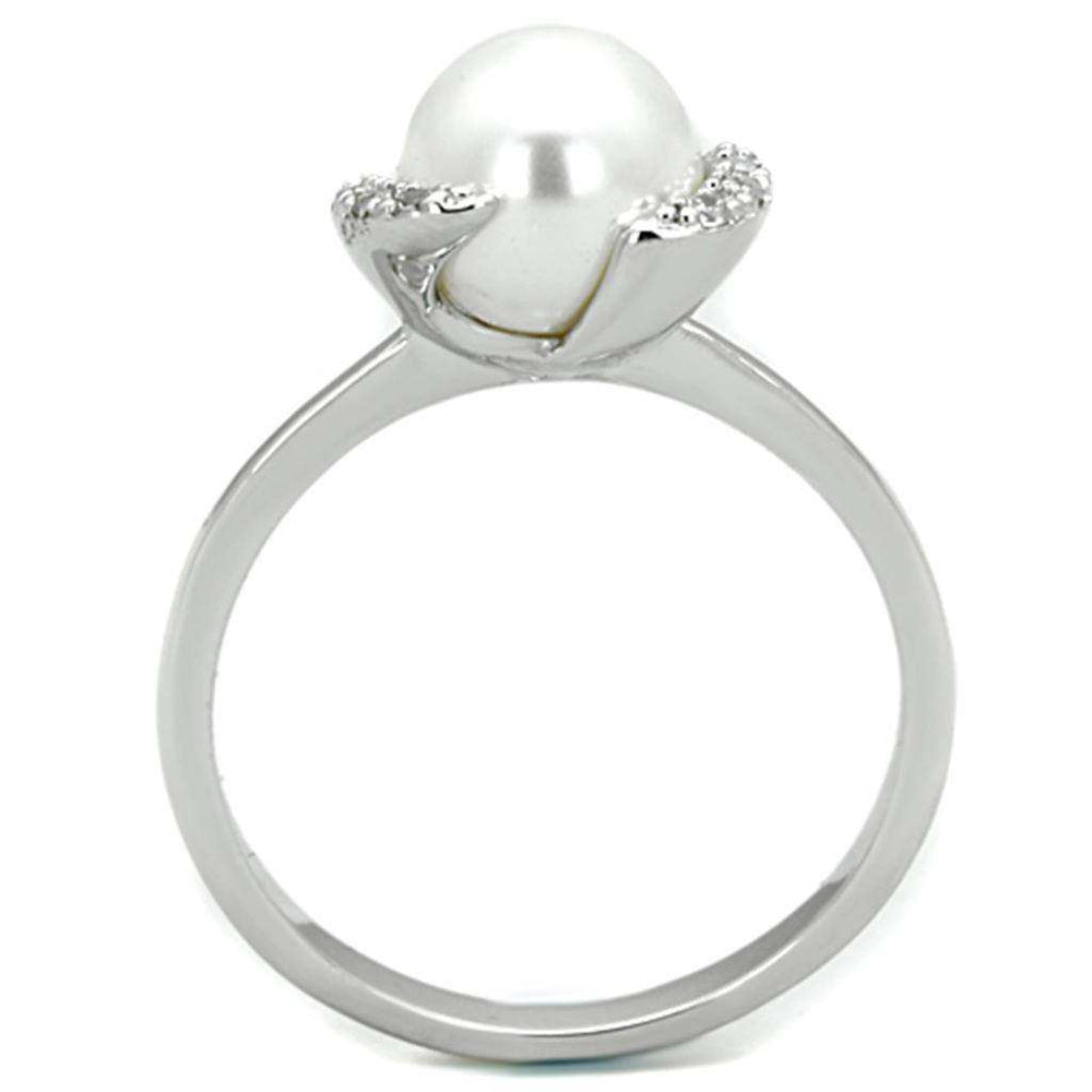 Alamode Rhodium Brass Ring with Synthetic Pearl in White - Alamode - Flyclothing LLC