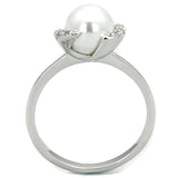 Alamode Rhodium Brass Ring with Synthetic Pearl in White - Alamode - Flyclothing LLC