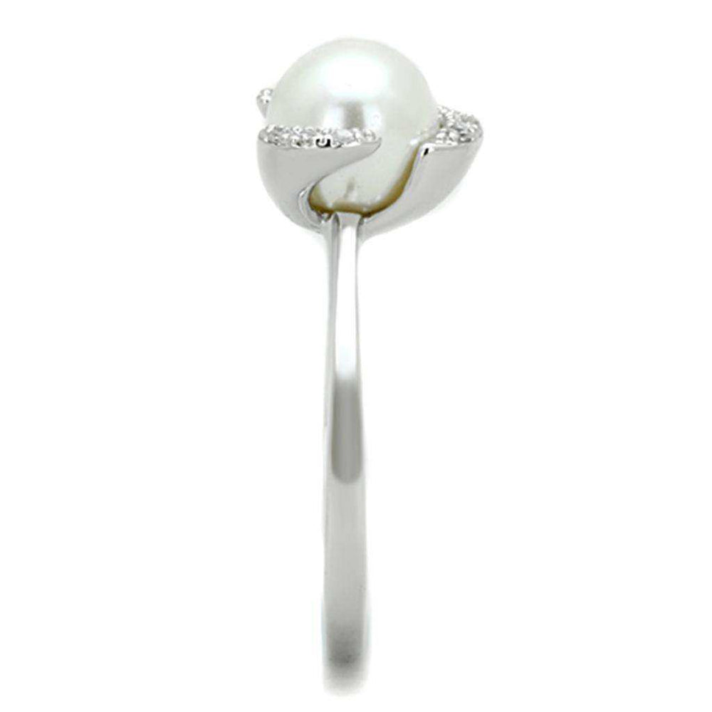 Alamode Rhodium Brass Ring with Synthetic Pearl in White - Alamode - Flyclothing LLC