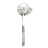 Alamode Rhodium Brass Ring with Synthetic Pearl in White - Alamode - Flyclothing LLC