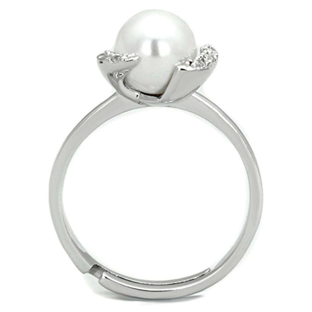 Alamode Rhodium Brass Ring with Synthetic Pearl in White - Alamode - Flyclothing LLC