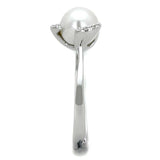 Alamode Rhodium Brass Ring with Synthetic Pearl in White - Alamode - Flyclothing LLC