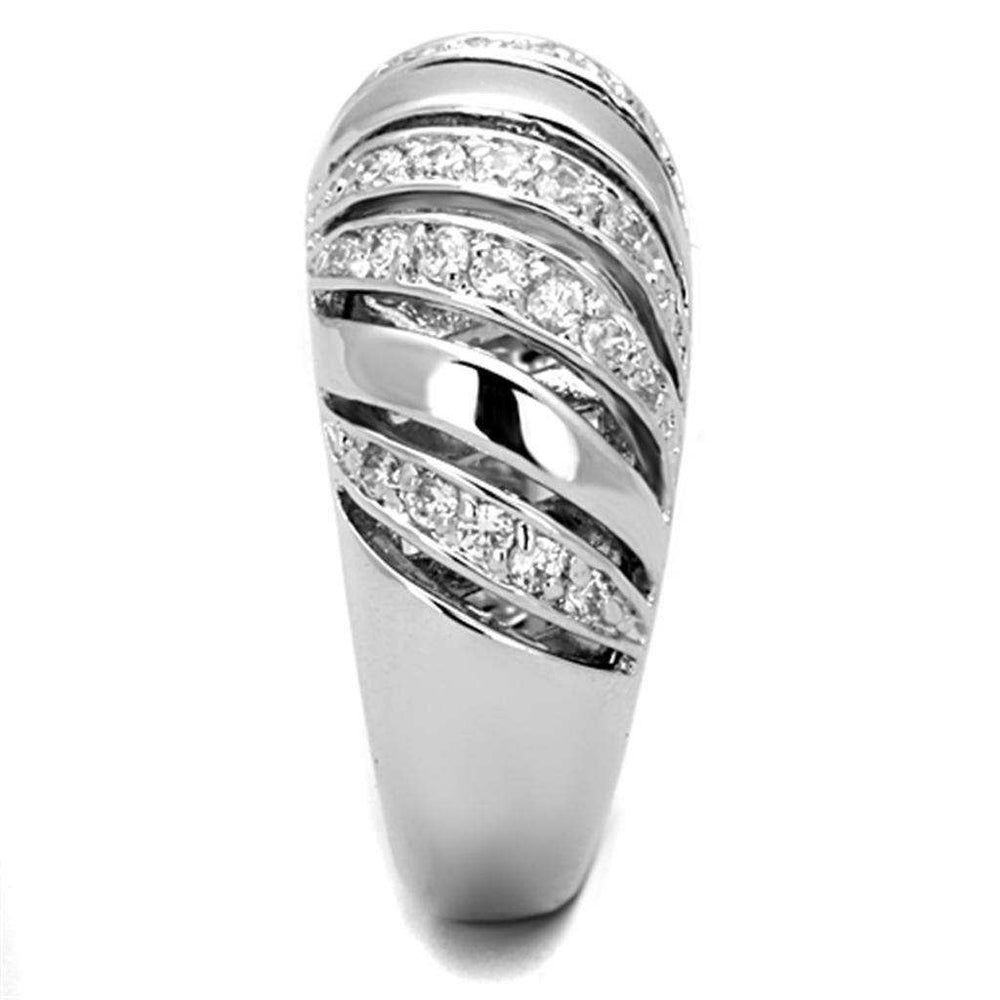 Alamode Rhodium Brass Ring with AAA Grade CZ in Clear - Alamode - Flyclothing LLC