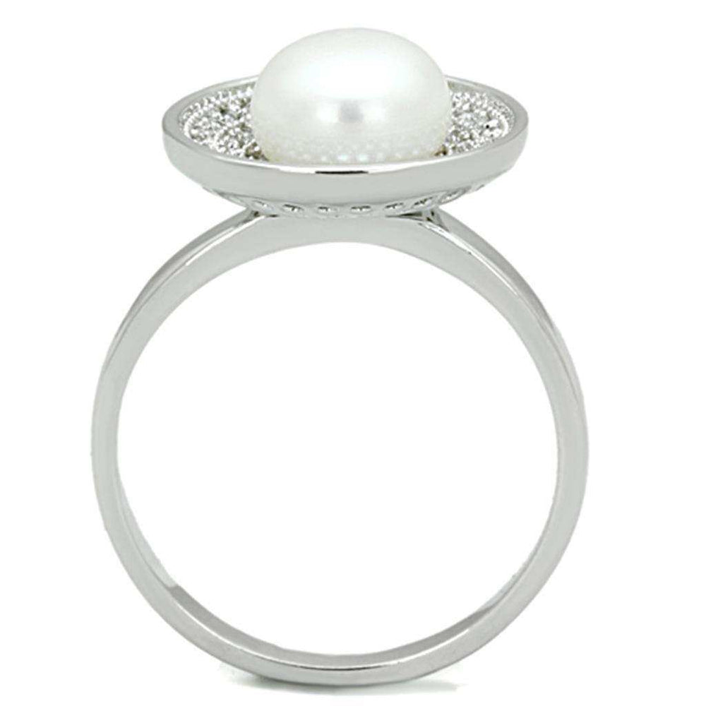 Alamode Rhodium Brass Ring with Synthetic Pearl in White - Alamode - Flyclothing LLC